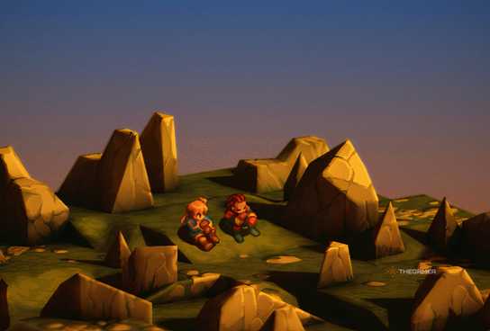 Ramza and Delita reminisce at Mandalia Plain in Final Fantasy Tactics The Ivalice Chronicles.